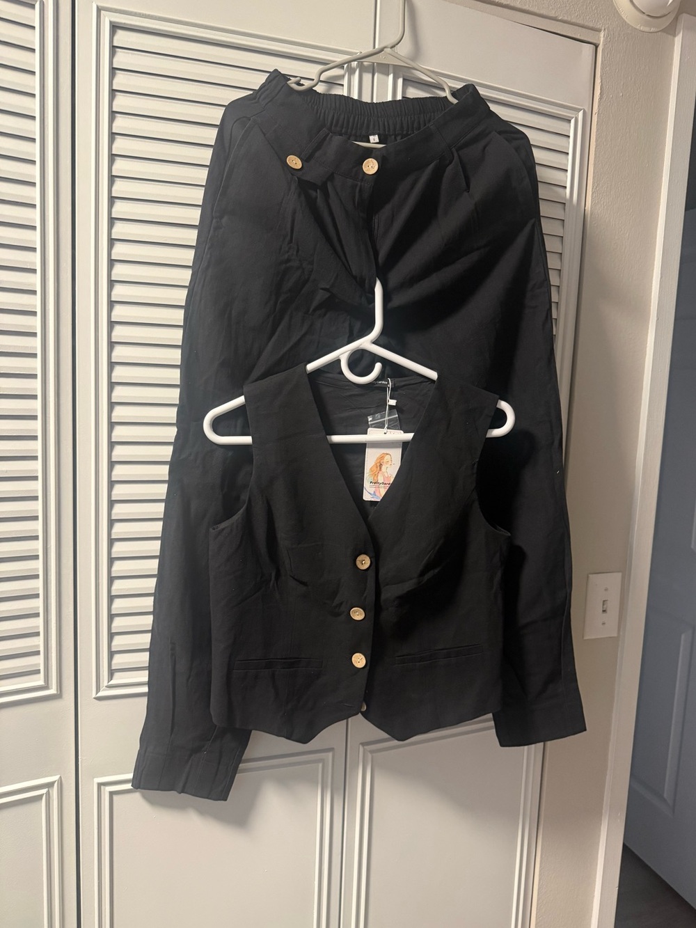 Black Two-Piece Vest & Pants Set with Gold Buttons